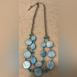Blue and Silver Multi-Strand Necklace with Shell Discs
